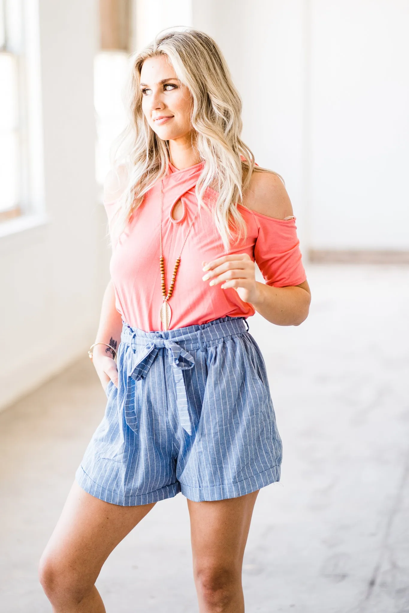 Lovely Cold Shoulder Coral Top