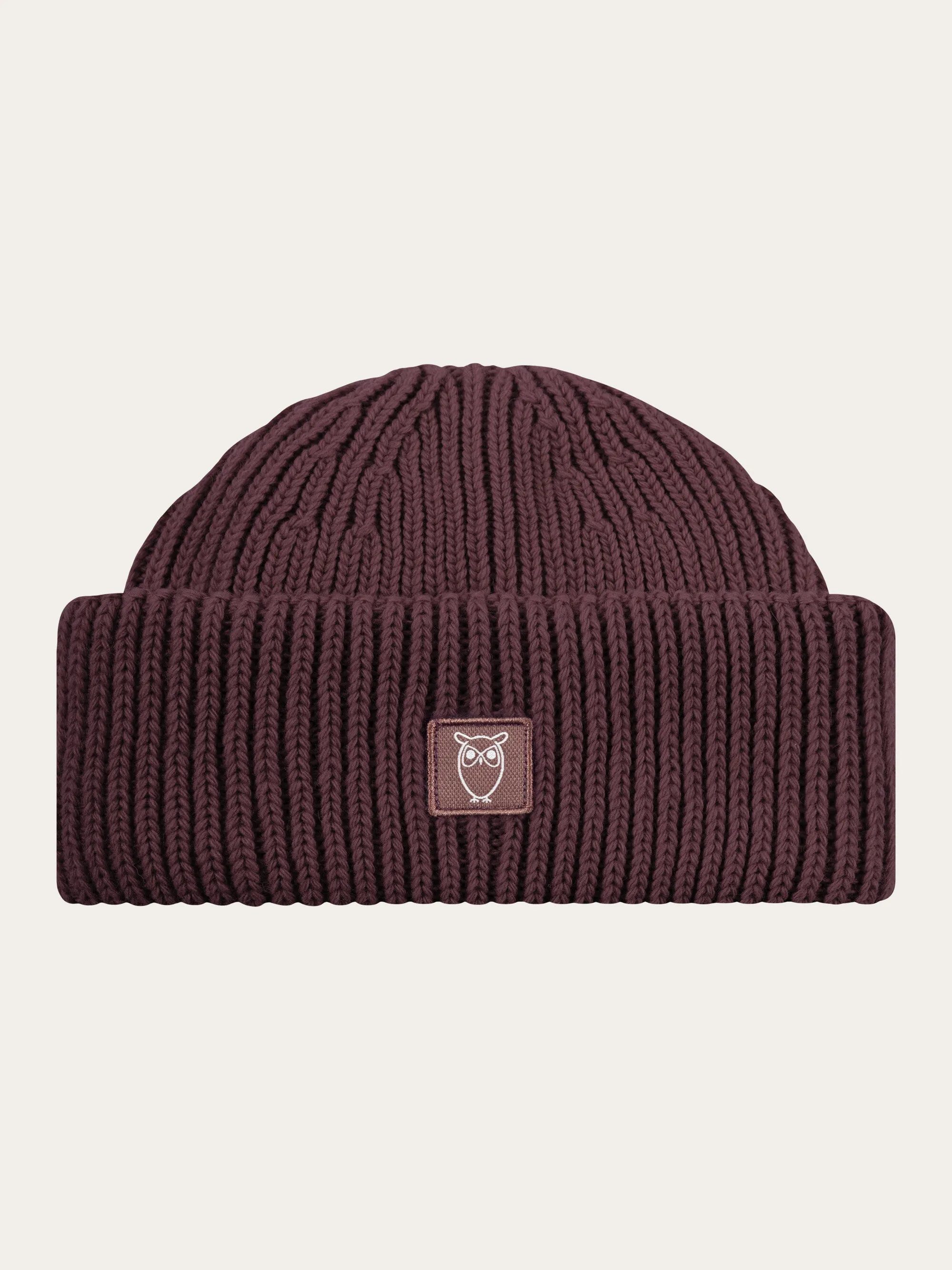 Low wool rib beanie - Deep Mahogany