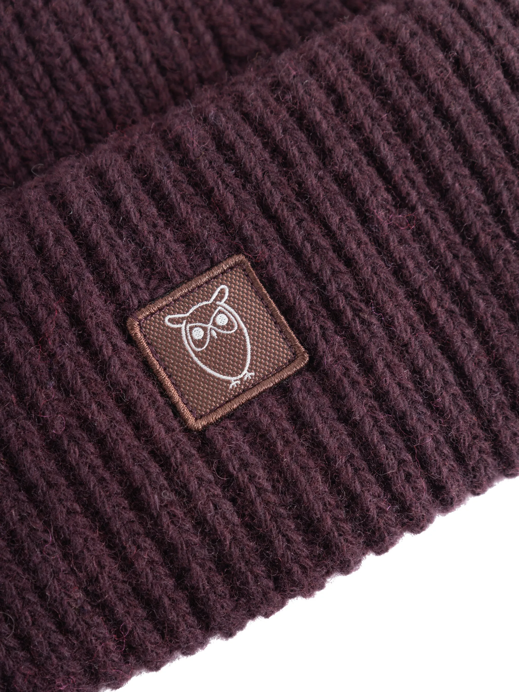 Low wool rib beanie - Deep Mahogany