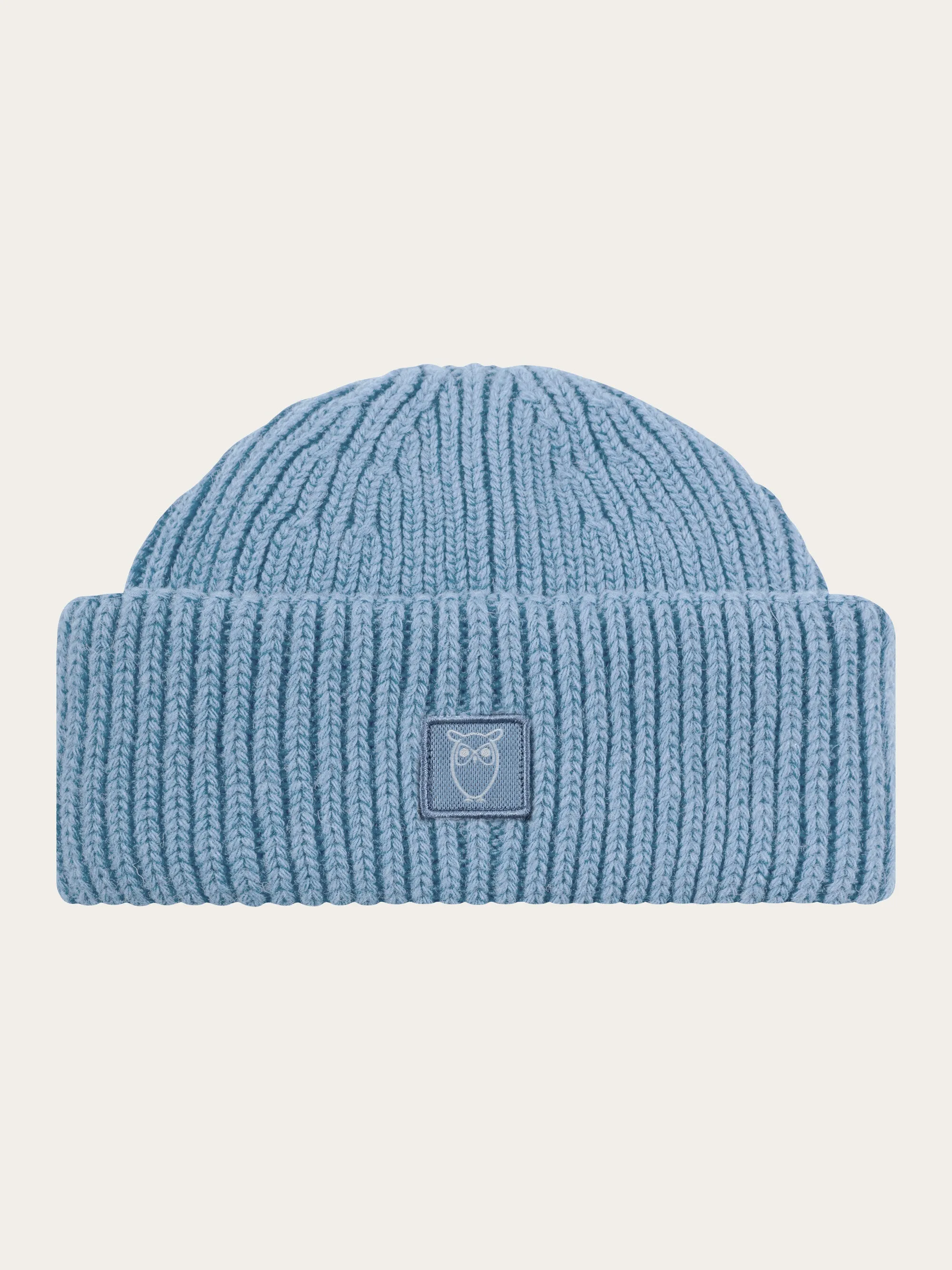 Low wool rib beanie - Dusty Blue Melange