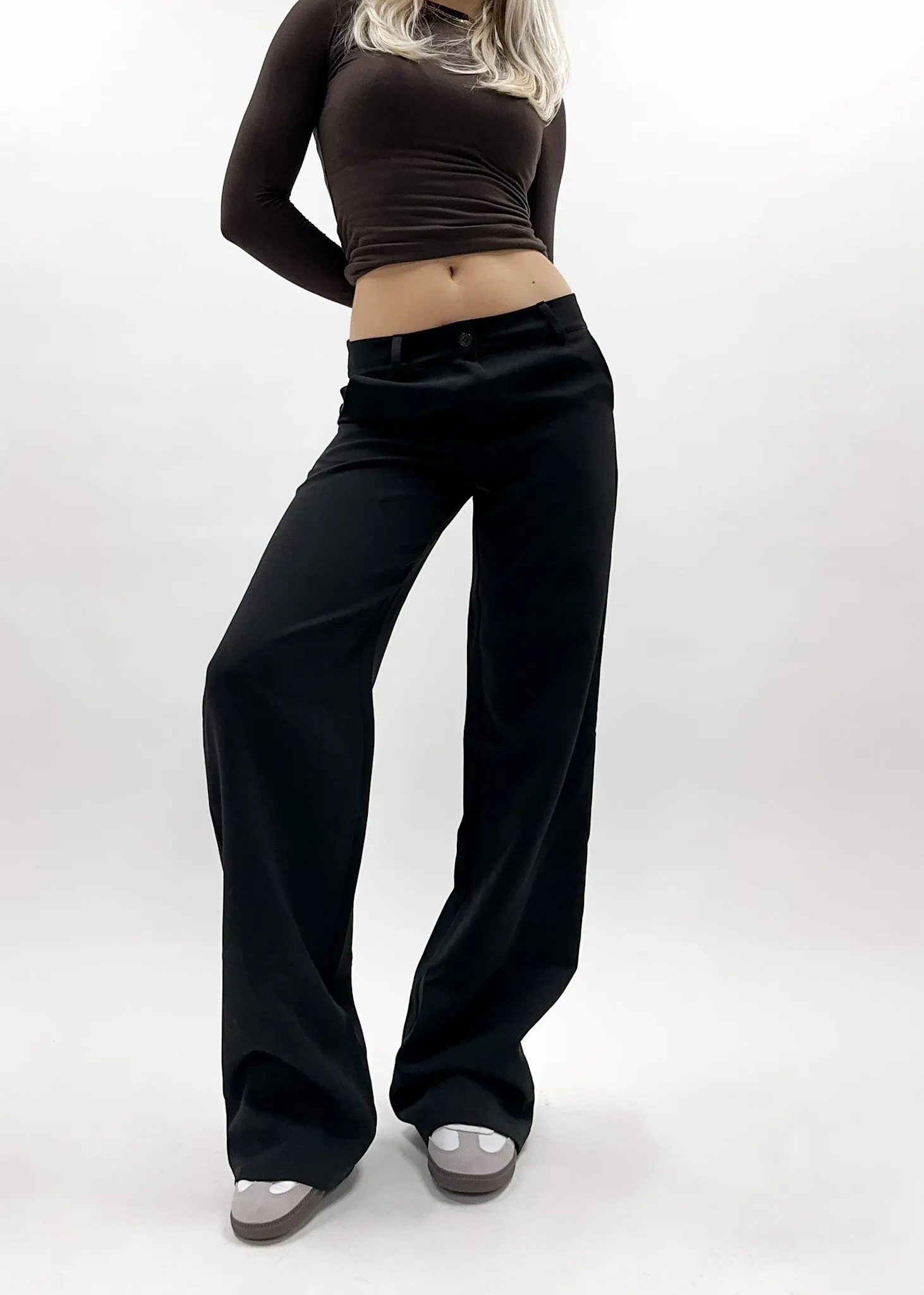 Low/mid waist straight leg pants casual black (REGULAR)