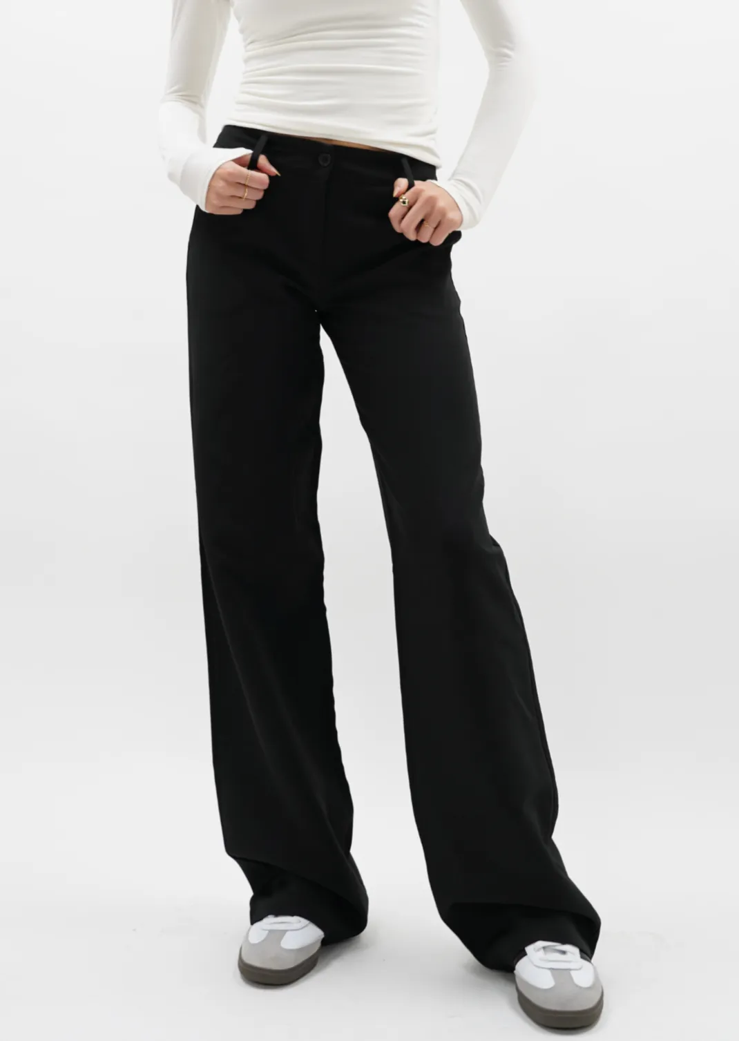 Low/mid waist straight leg pants casual black (REGULAR)