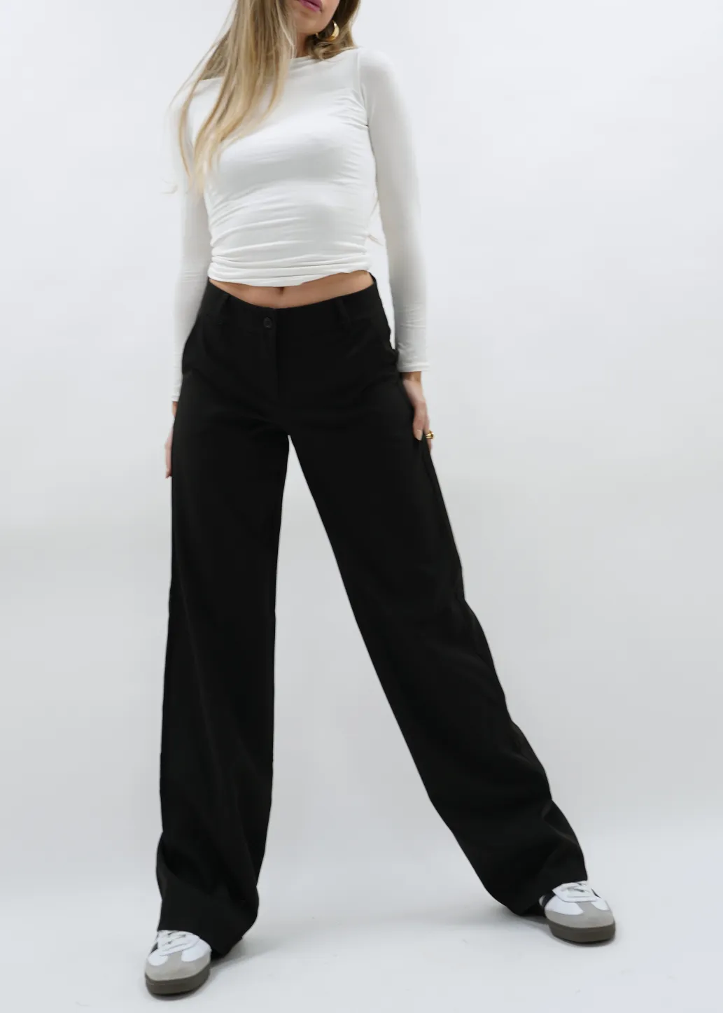 Low/mid waist straight leg pants casual black (REGULAR)