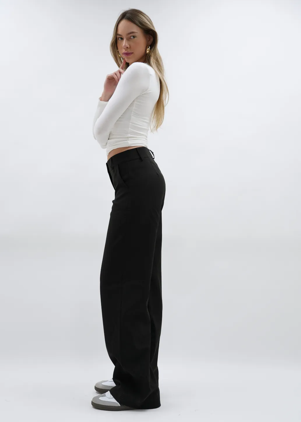 Low/mid waist straight leg pants casual black (REGULAR)