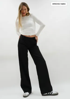 Low/mid waist straight leg pants casual black (REGULAR)