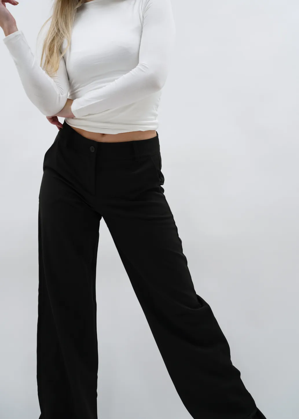Low/mid waist straight leg pants casual black (REGULAR)