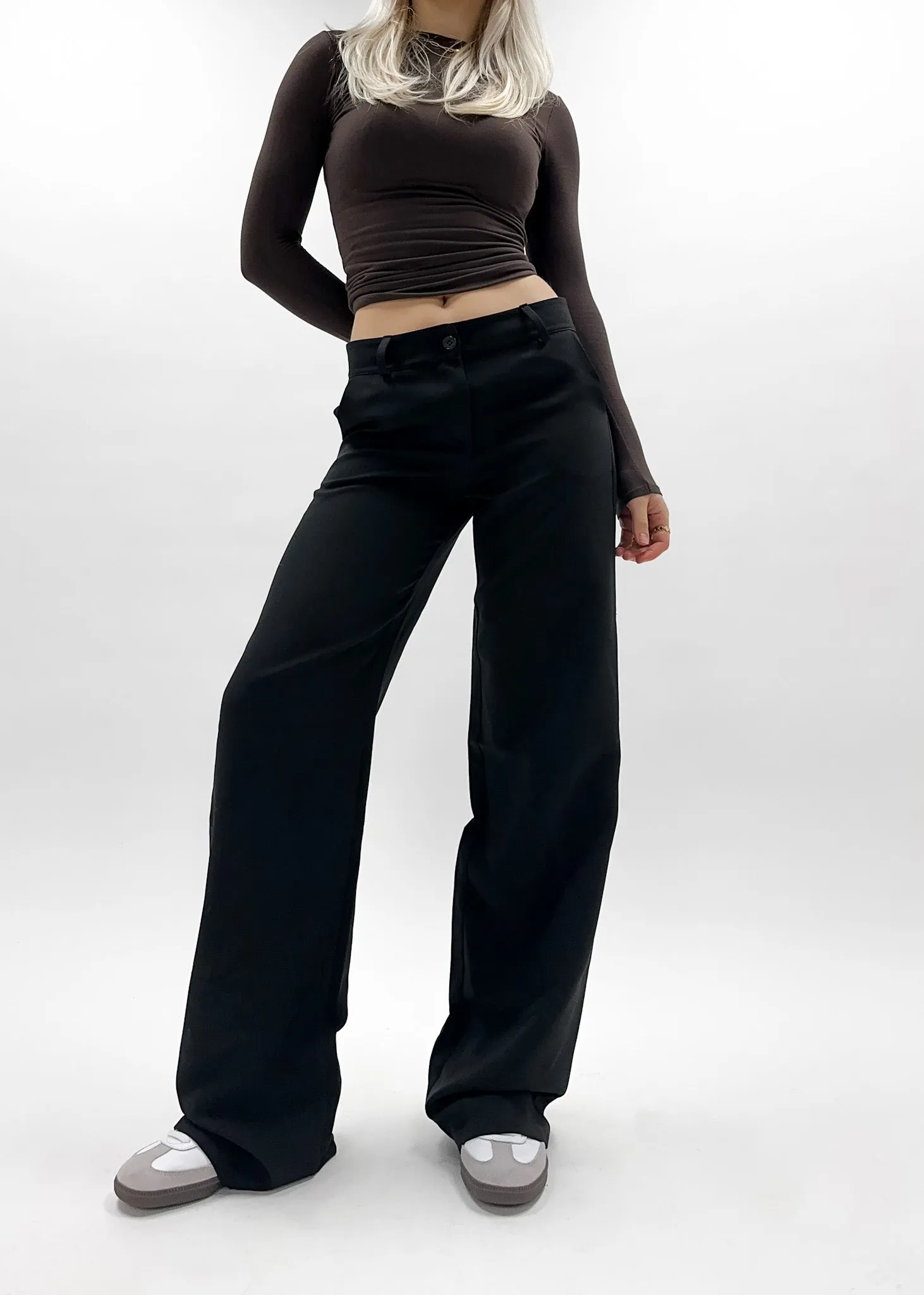 Low/mid waist straight leg pants casual black (REGULAR)