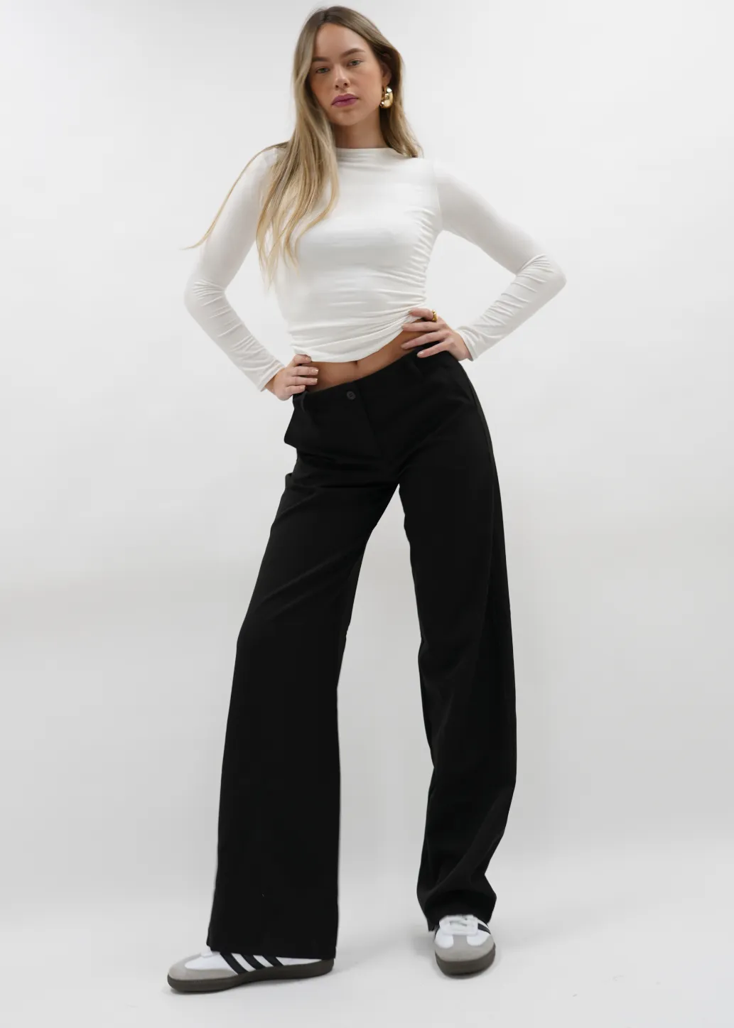Low/mid waist straight leg pants casual black (REGULAR)