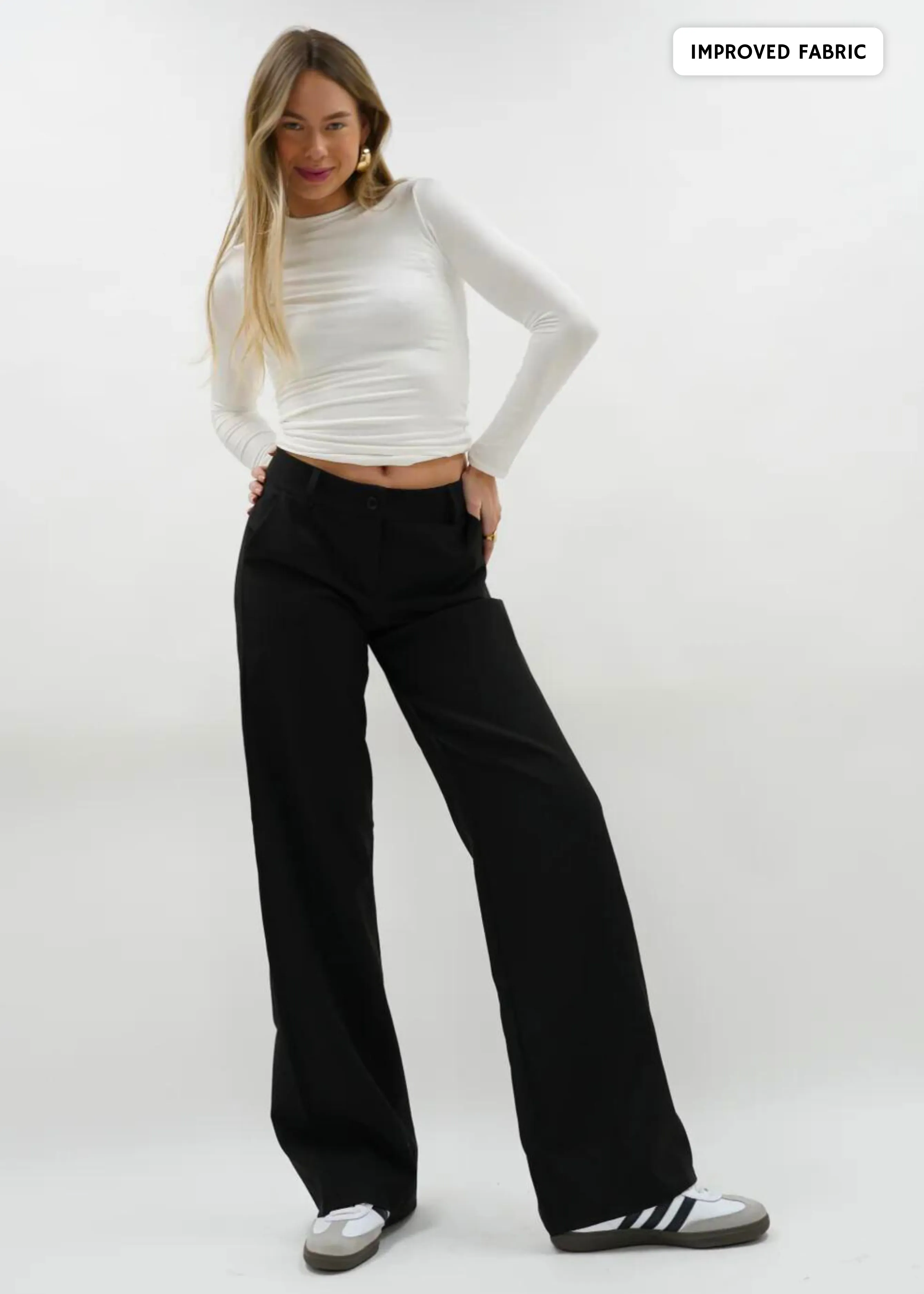 Low/mid waist straight leg pants casual black (REGULAR)