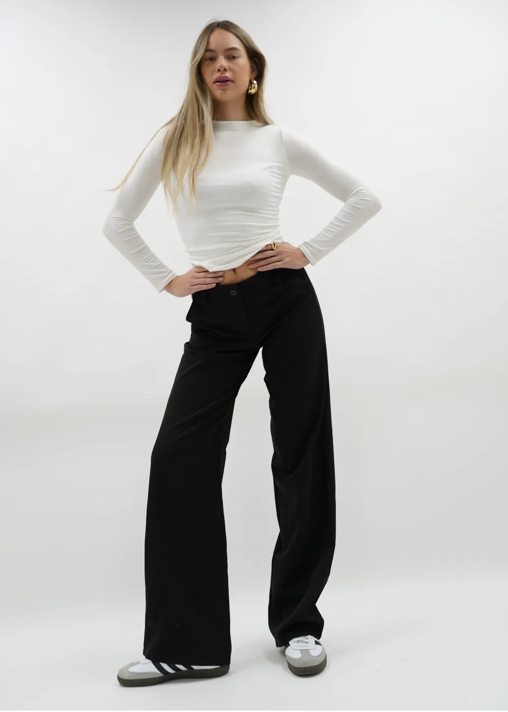 Low/mid waist straight leg pants casual black (REGULAR)