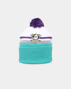 Majestic Athletic Anaheim Ducks Stripe Bobble Beanie White