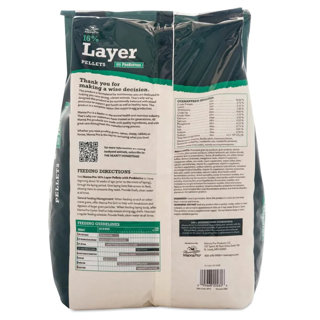 Manna Pro 16% Layer Pellets with Probiotics for Laying Hens (8 lb)