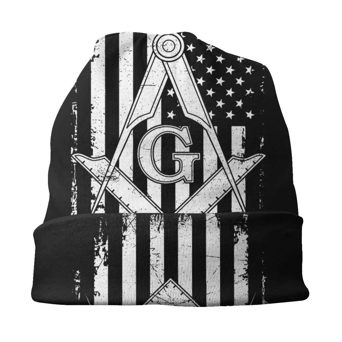 Master Mason Blue Lodge Beanie - American Flag Square