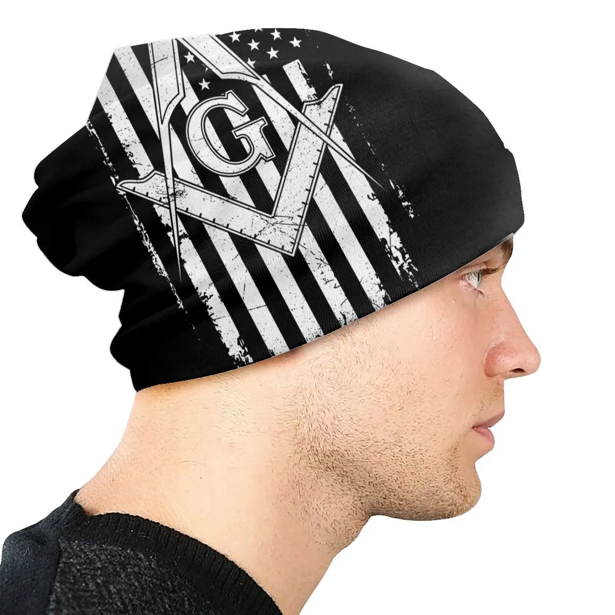 Master Mason Blue Lodge Beanie - American Flag Square