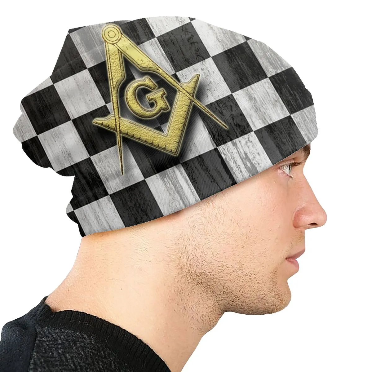 Master Mason Blue Lodge Beanie - Checkers Slouchy Hat