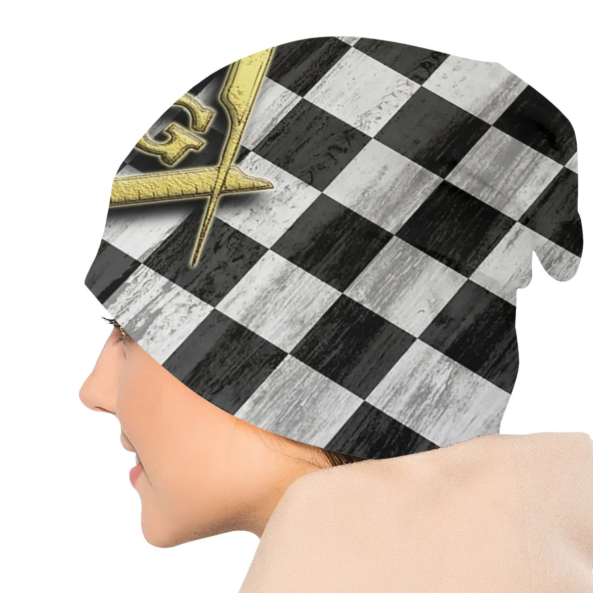 Master Mason Blue Lodge Beanie - Checkers Slouchy Hat