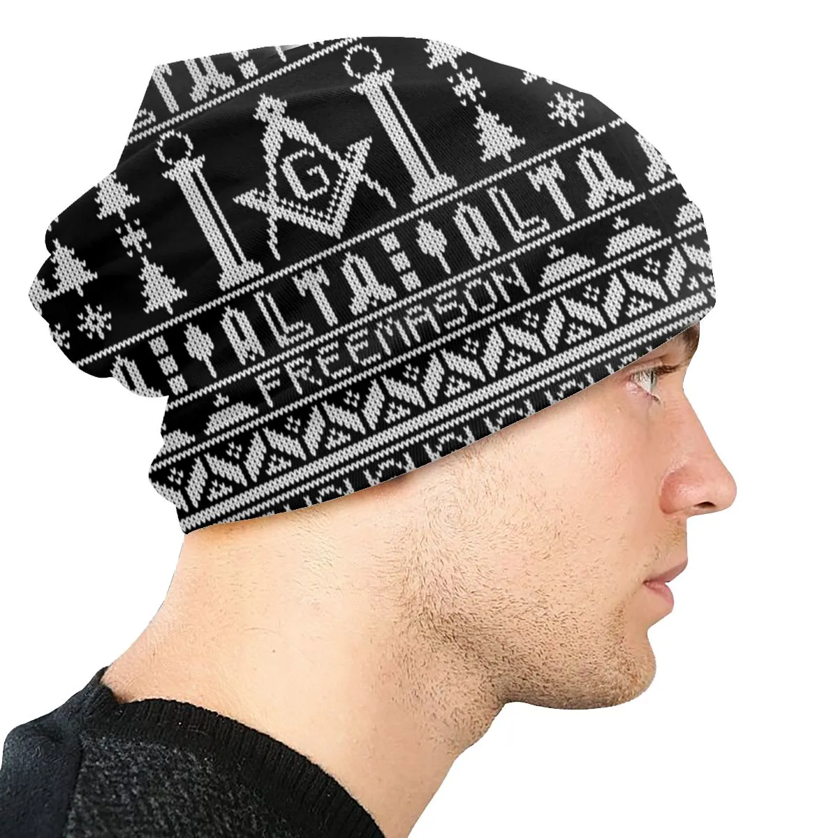 Master Mason Blue Lodge Beanie - Christmas Black & White