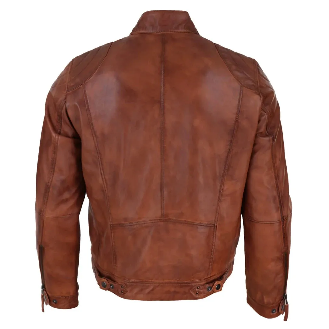 Men's Biker Zip Jacket Leather Light Short Classic Motorcycle