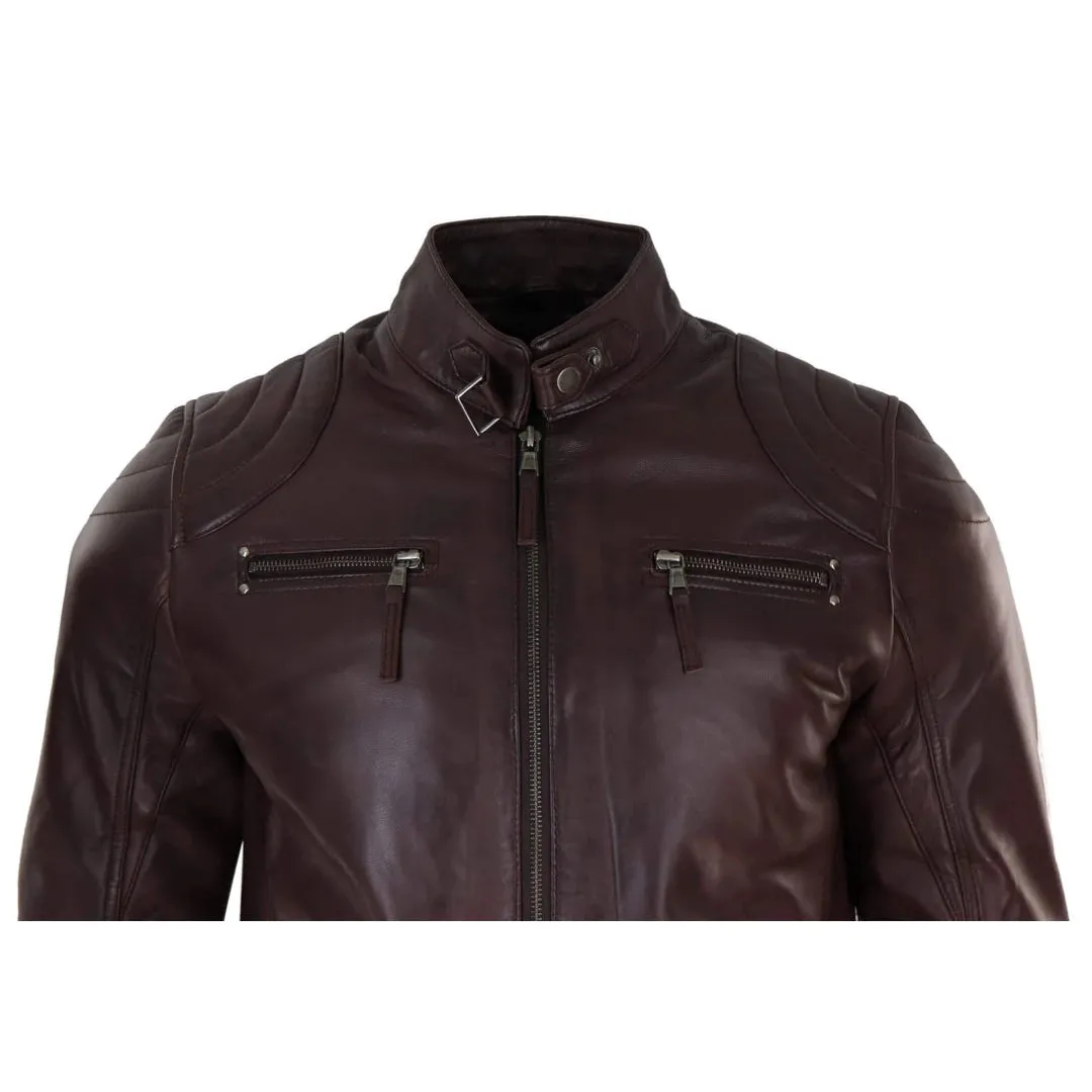 Men's Biker Zip Jacket Leather Light Short Classic Motorcycle