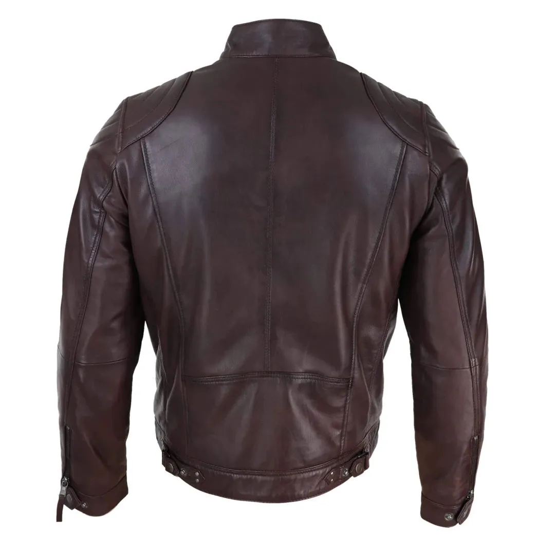 Men's Biker Zip Jacket Leather Light Short Classic Motorcycle