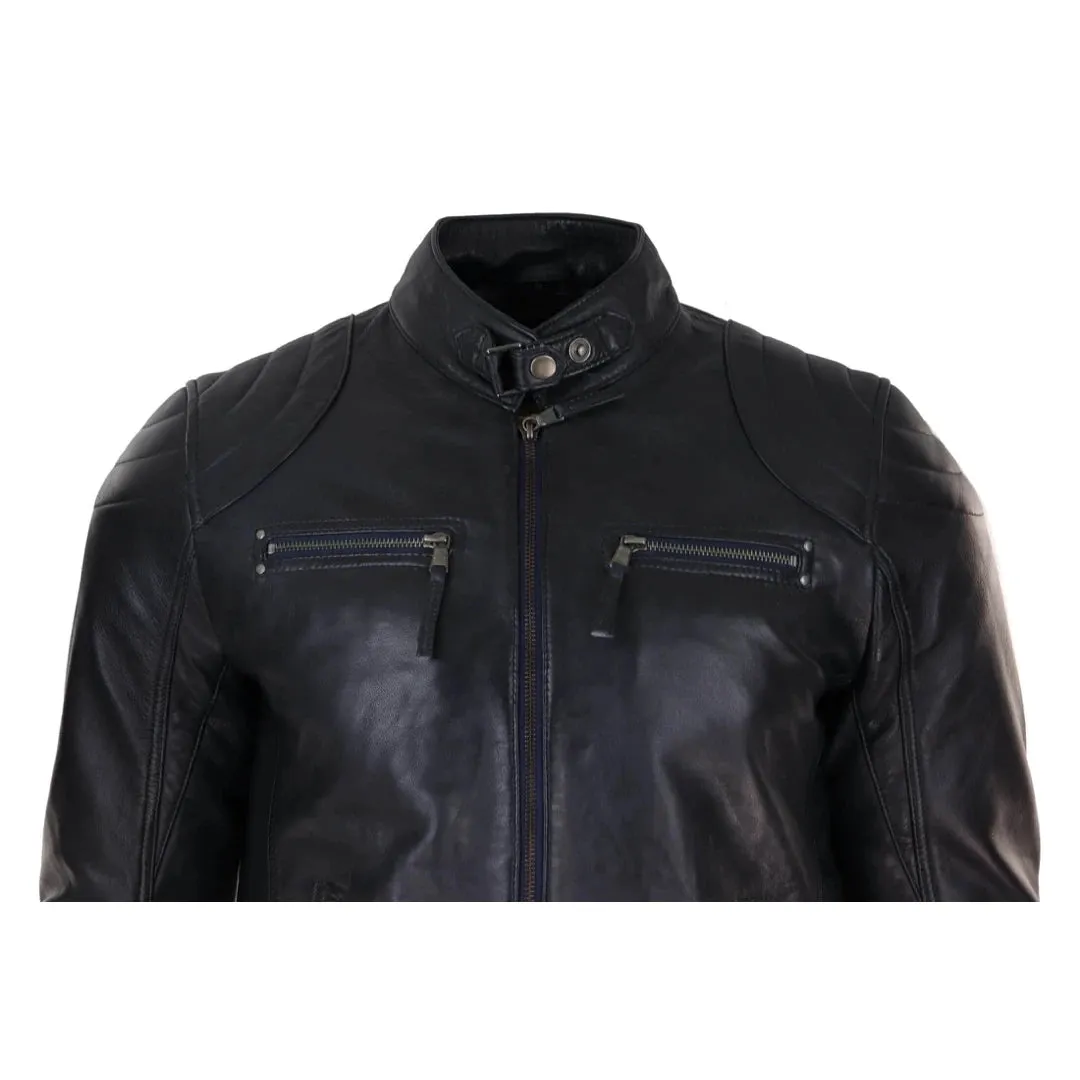 Men's Biker Zip Jacket Leather Light Short Classic Motorcycle