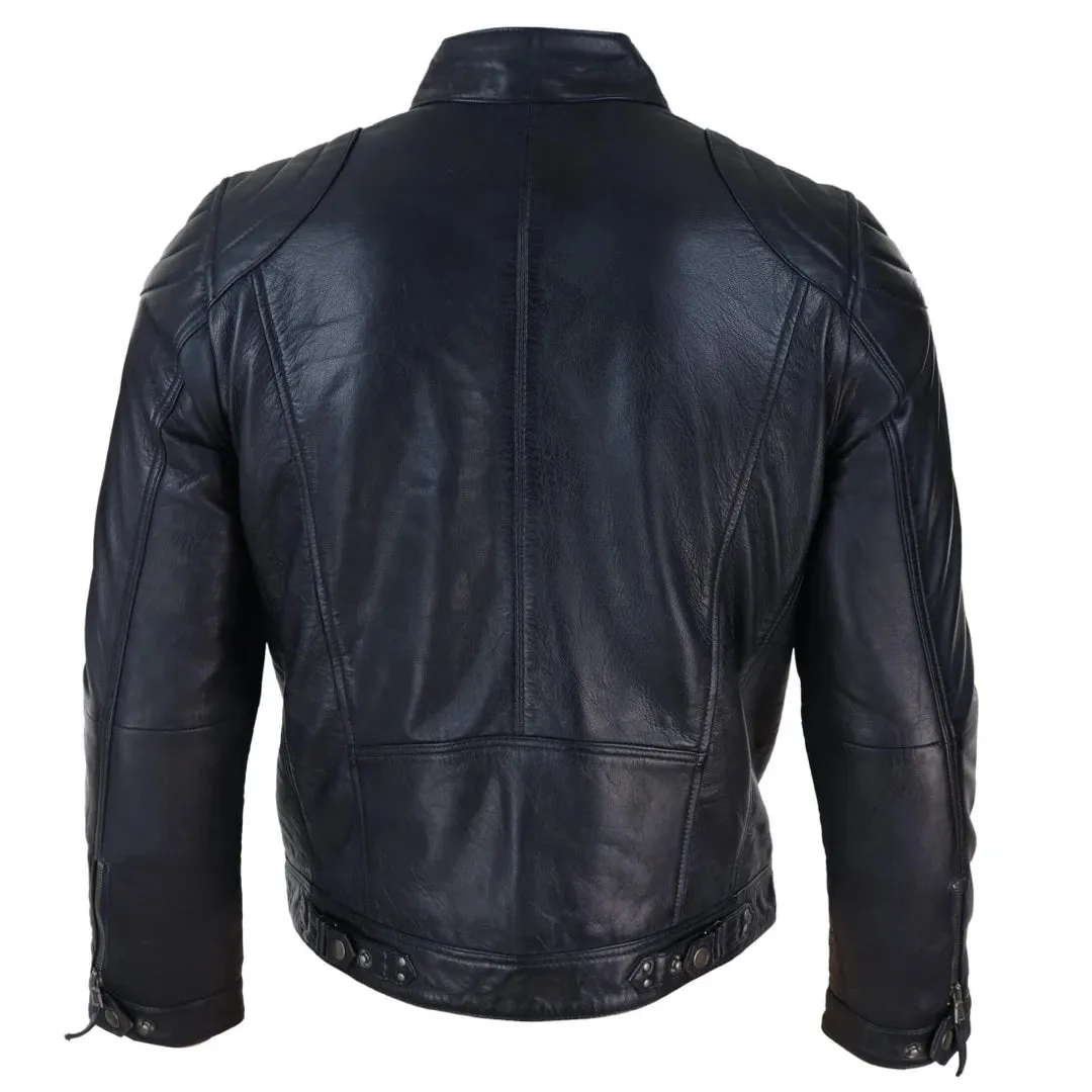 Men's Biker Zip Jacket Leather Light Short Classic Motorcycle