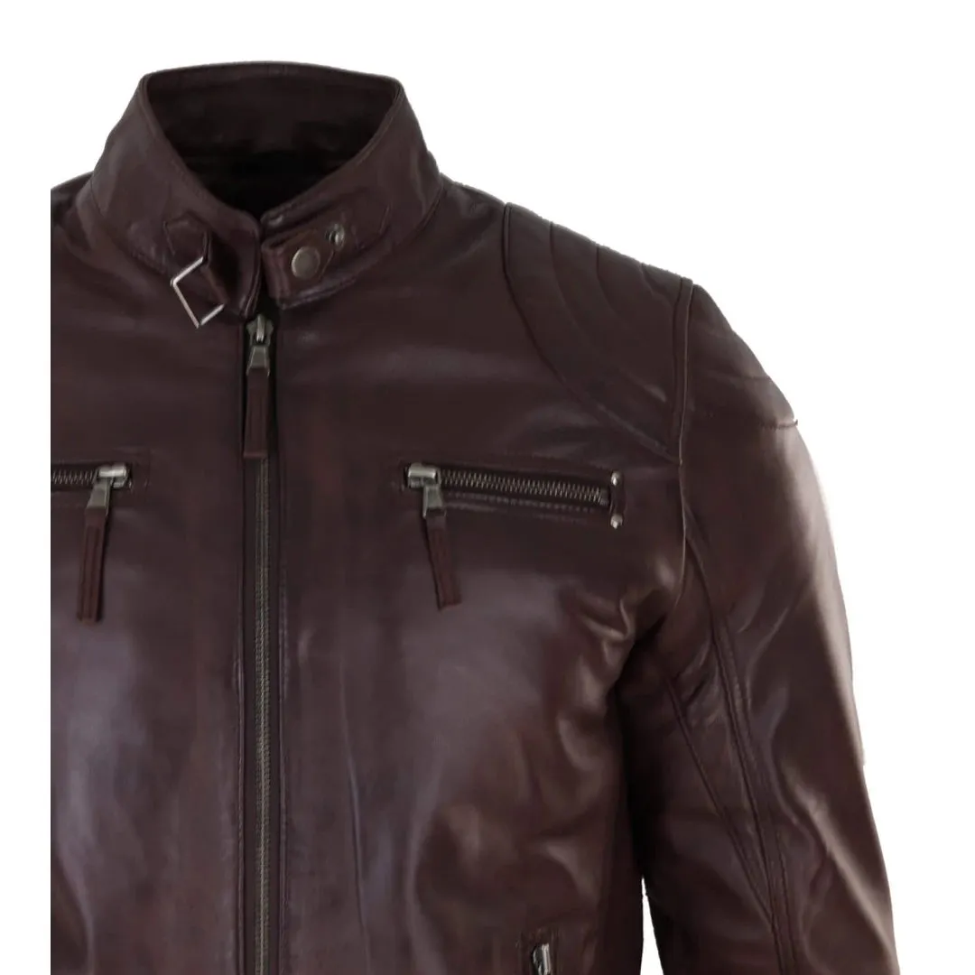 Men's Biker Zip Jacket Leather Light Short Classic Motorcycle