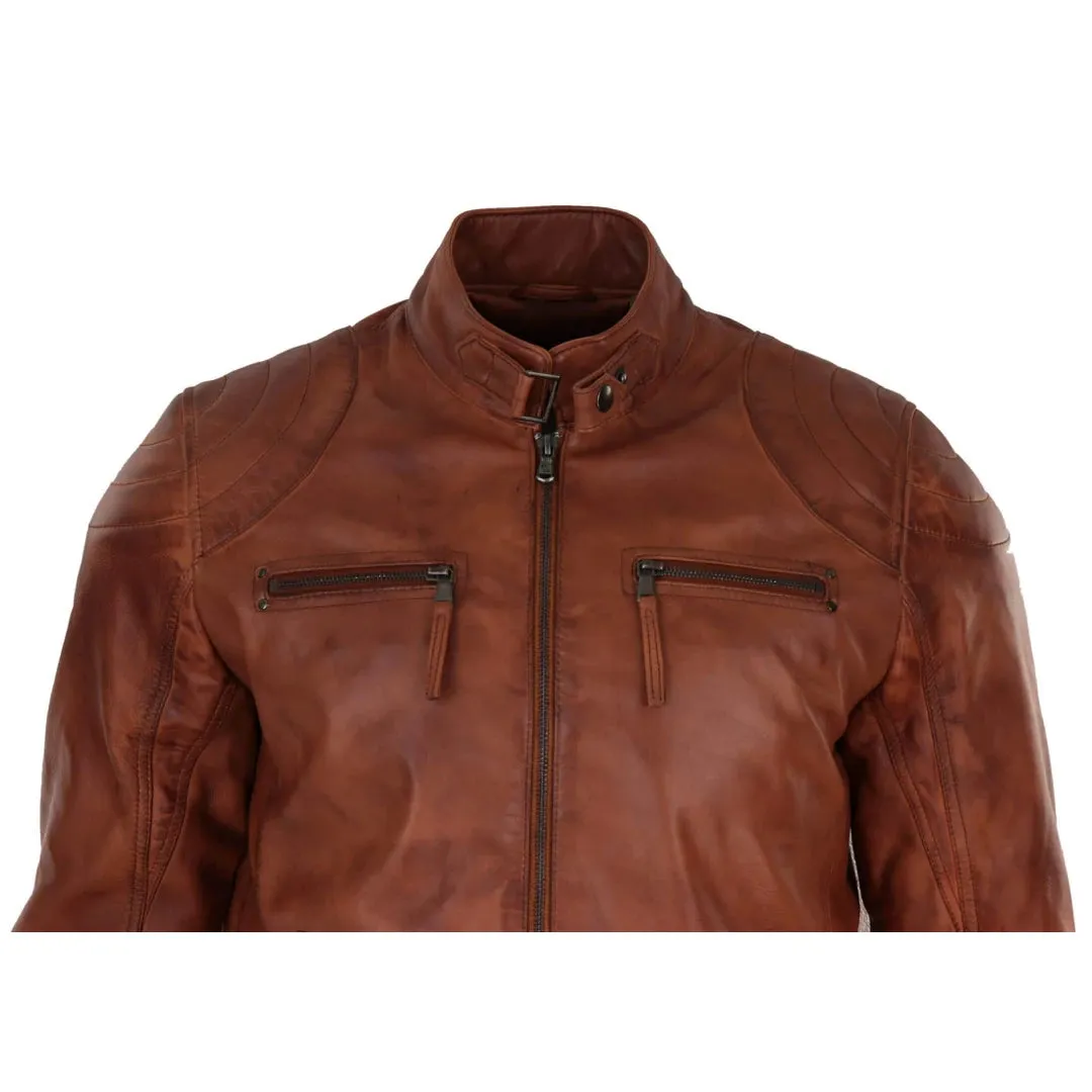 Men's Biker Zip Jacket Leather Light Short Classic Motorcycle