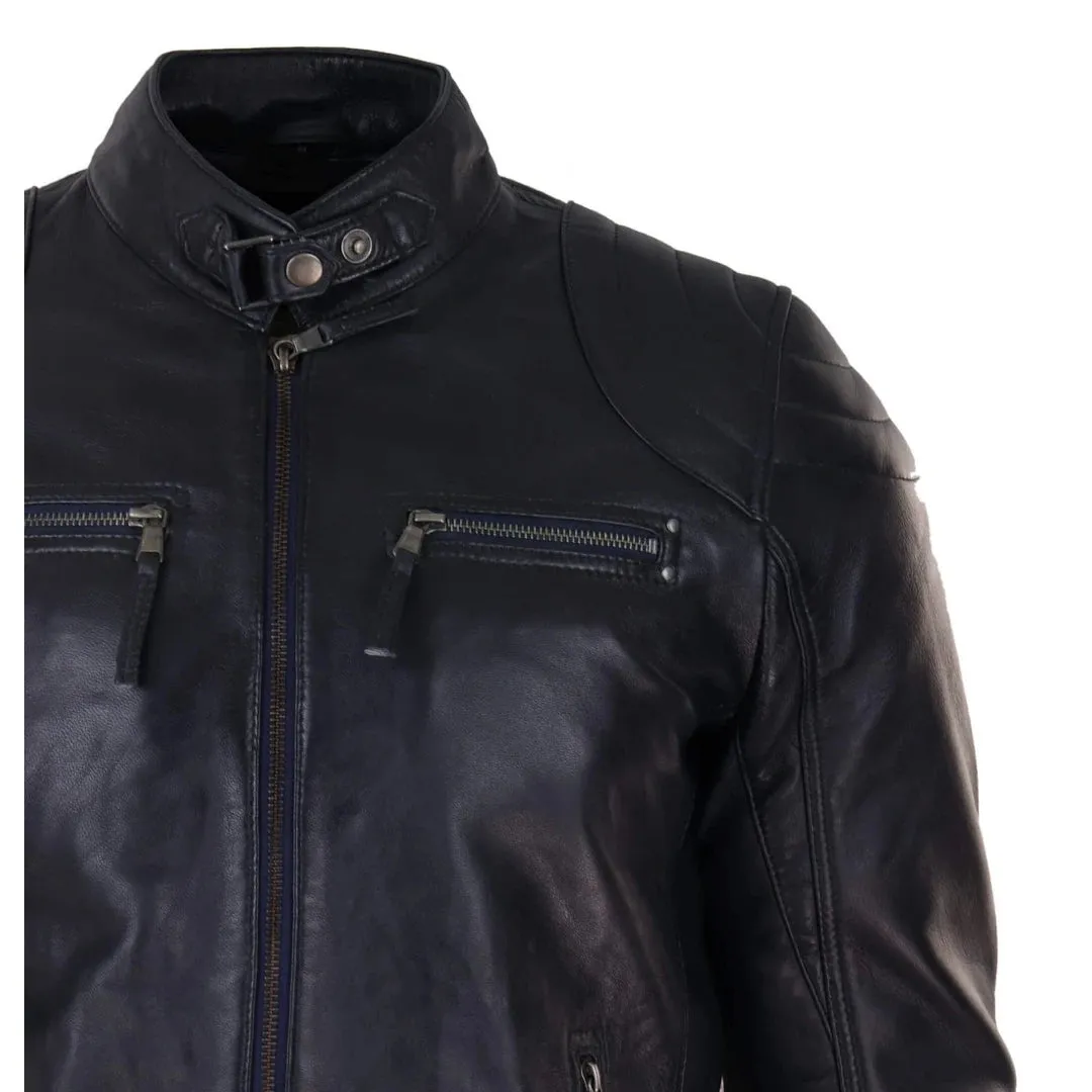 Men's Biker Zip Jacket Leather Light Short Classic Motorcycle