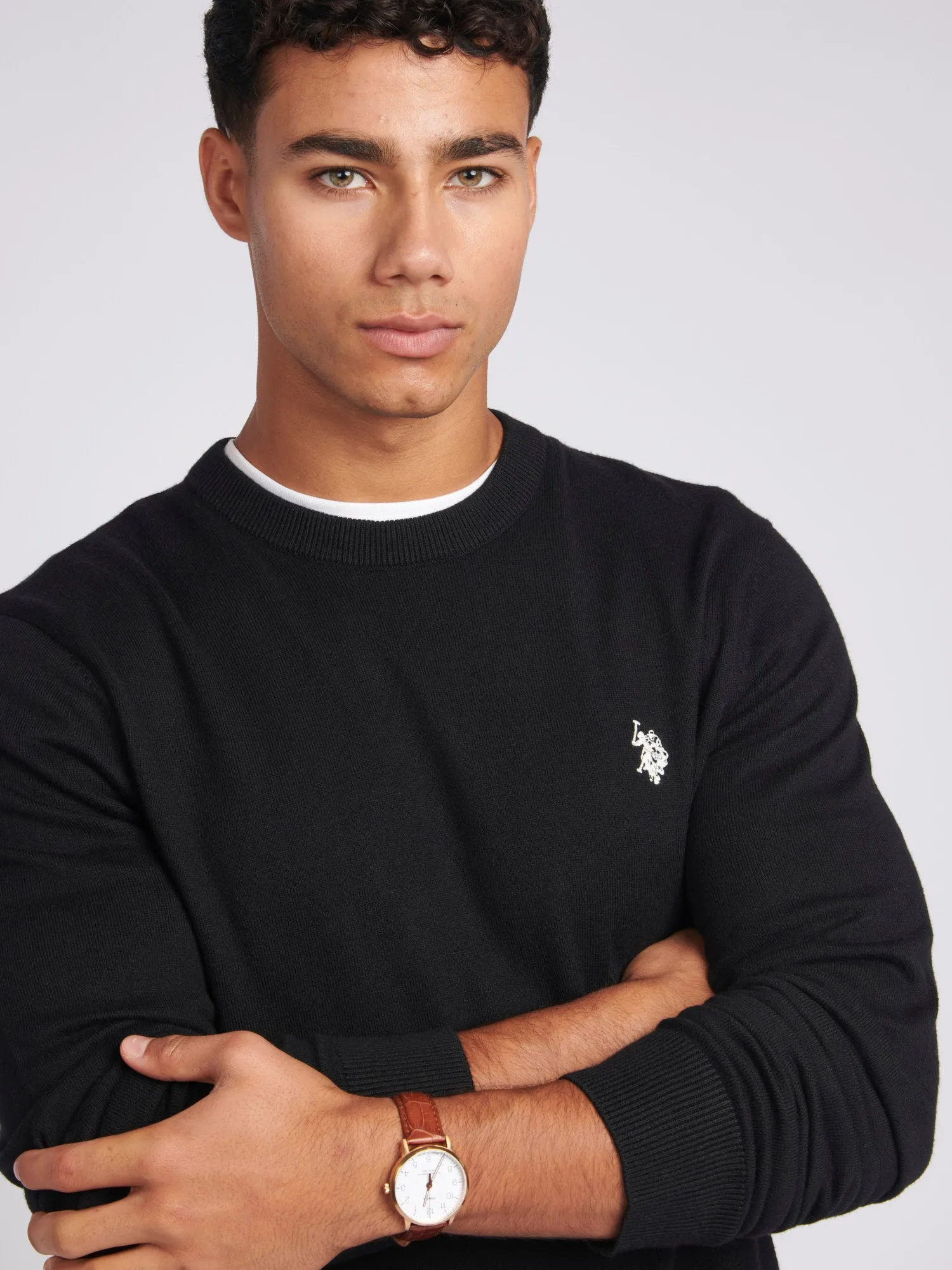 Mens Cotton Crewneck in Black Bright White DHM