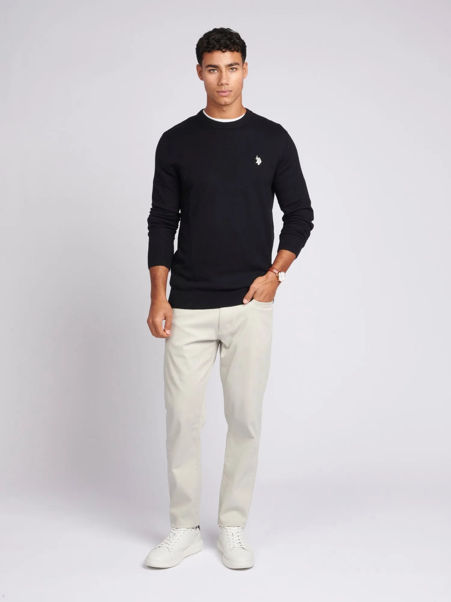 Mens Cotton Crewneck in Black Bright White DHM