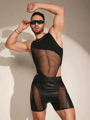 Men's Slim Fit Mesh Tank Top - Sleeveless, Round Neck, Semi-Sheer