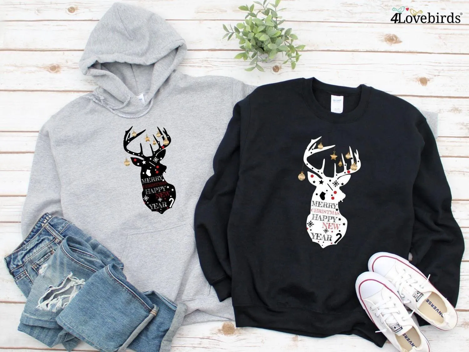 Merry Christmas and Happy New Year Matching Hoodie, Christmas Couple Gifts, Christmas Couples Matching Sweats, Christmas Couples t shirts