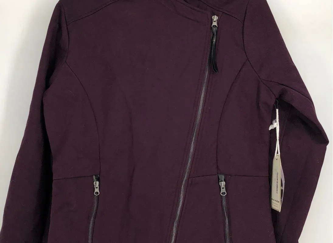 Mia Melon Women's Purple Herringbone Cotton Hooded Overcoat - Size M