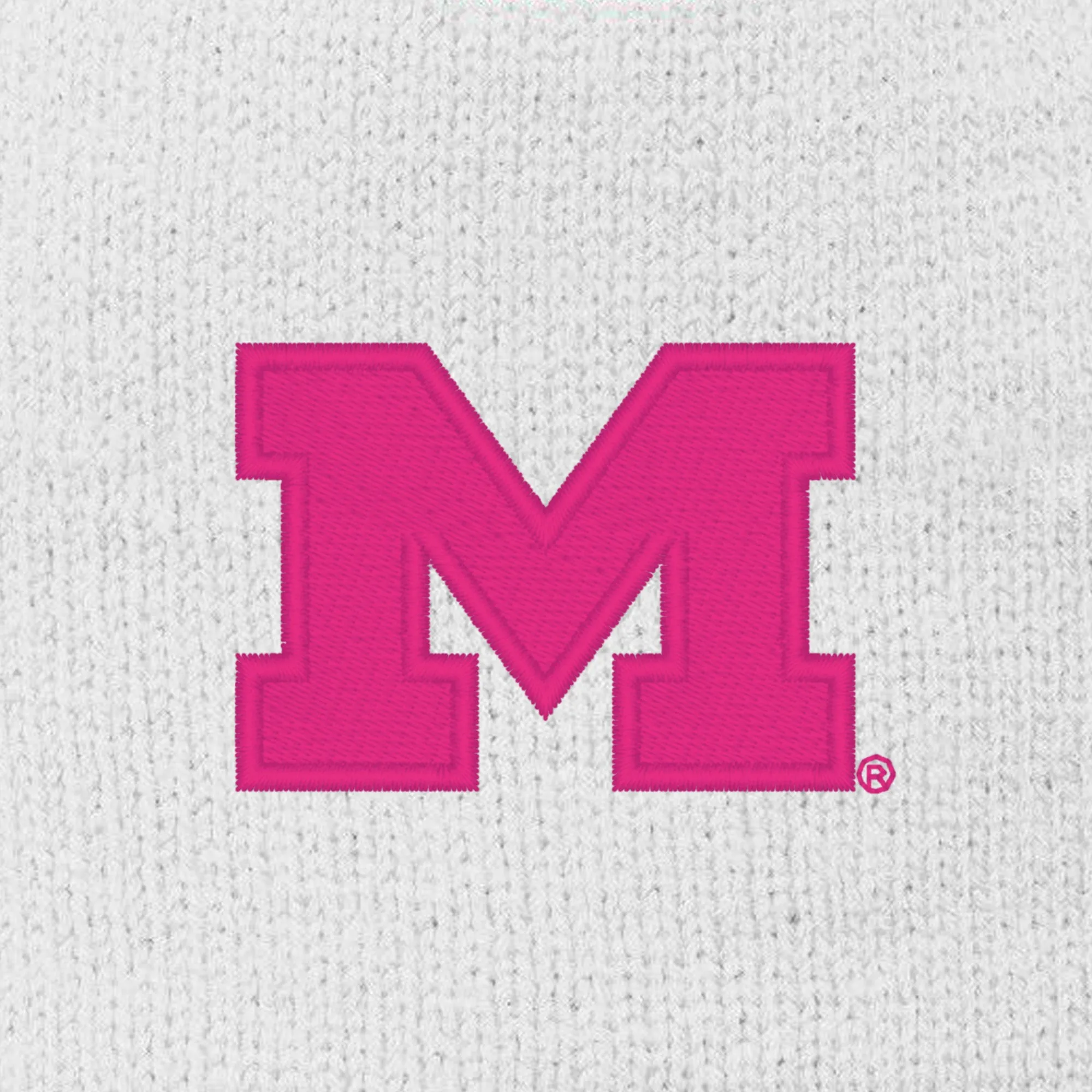 Michigan Primary Logo Stripe Pom Pom Beanie - White/Pink Raspberry