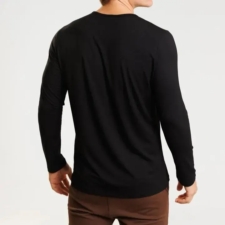 Minimalist Henry Neck Long Sleeve T-Shirt - Cross & Crown