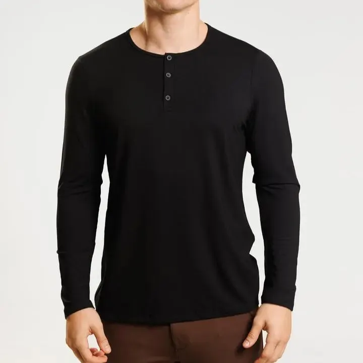 Minimalist Henry Neck Long Sleeve T-Shirt - Cross & Crown