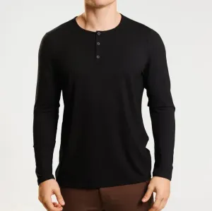 Minimalist Henry Neck Long Sleeve T-Shirt - Cross & Crown