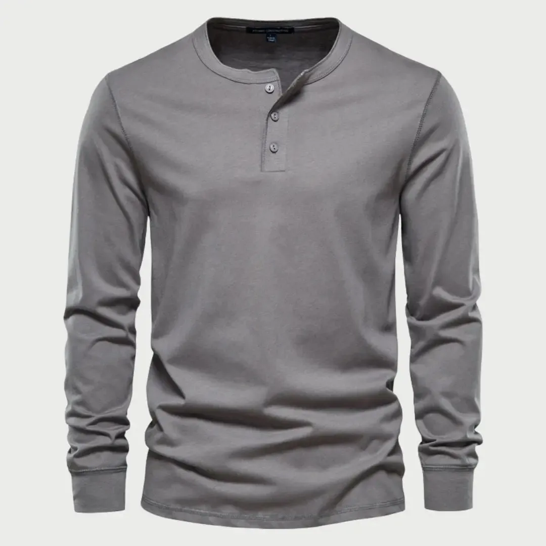 Minimalist Henry Neck Long Sleeve T-Shirt - Cross & Crown