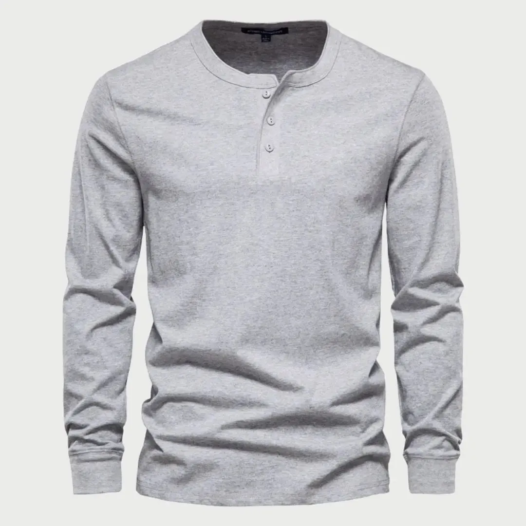 Minimalist Henry Neck Long Sleeve T-Shirt - Cross & Crown