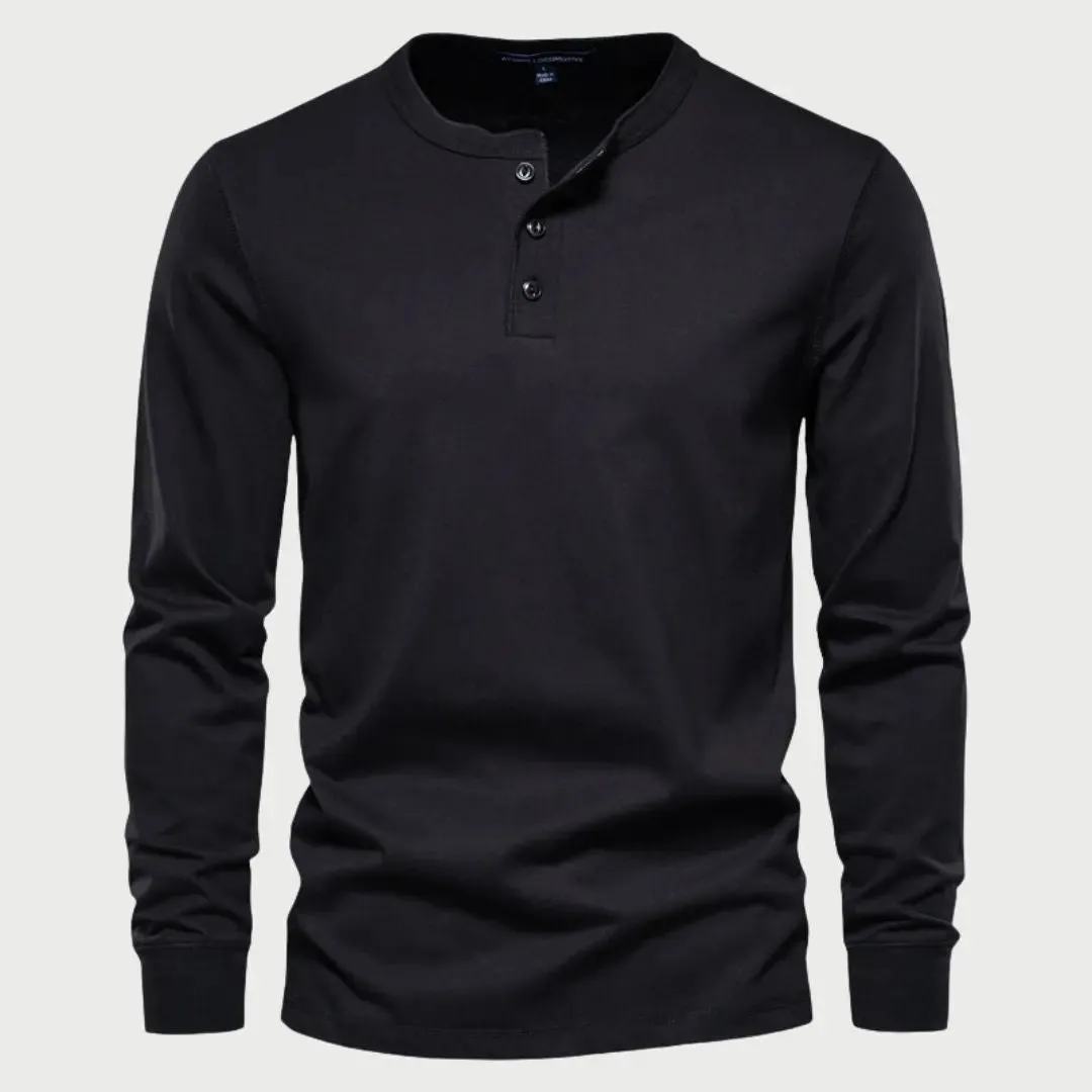 Minimalist Henry Neck Long Sleeve T-Shirt - Cross & Crown
