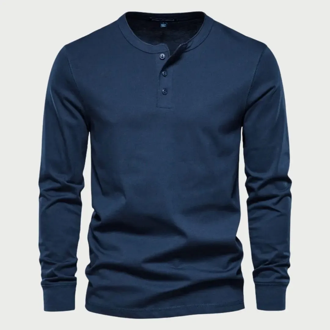 Minimalist Henry Neck Long Sleeve T-Shirt - Cross & Crown
