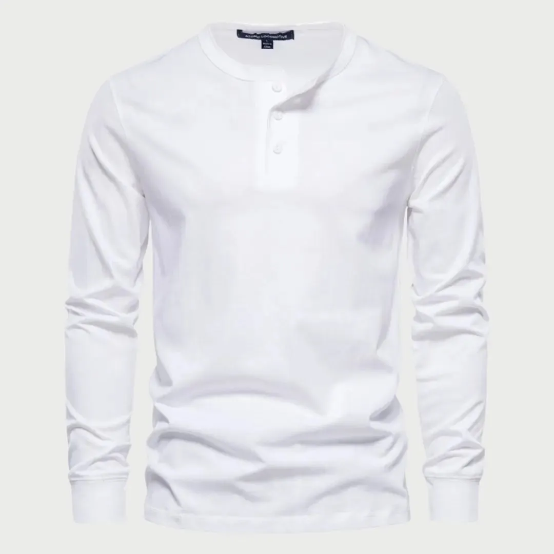 Minimalist Henry Neck Long Sleeve T-Shirt - Cross & Crown