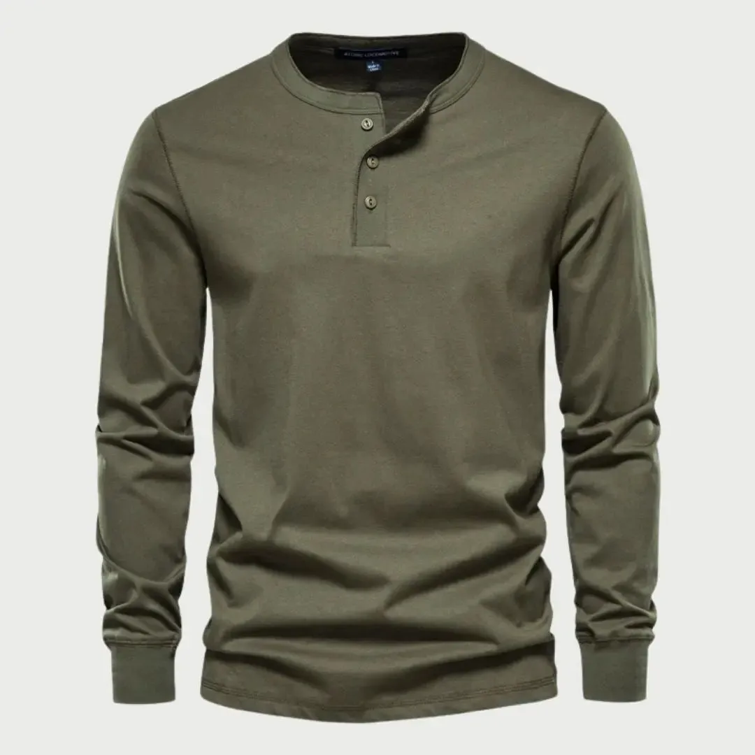 Minimalist Henry Neck Long Sleeve T-Shirt - Cross & Crown