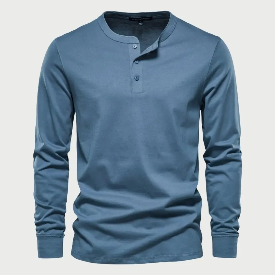 Minimalist Henry Neck Long Sleeve T-Shirt - Cross & Crown