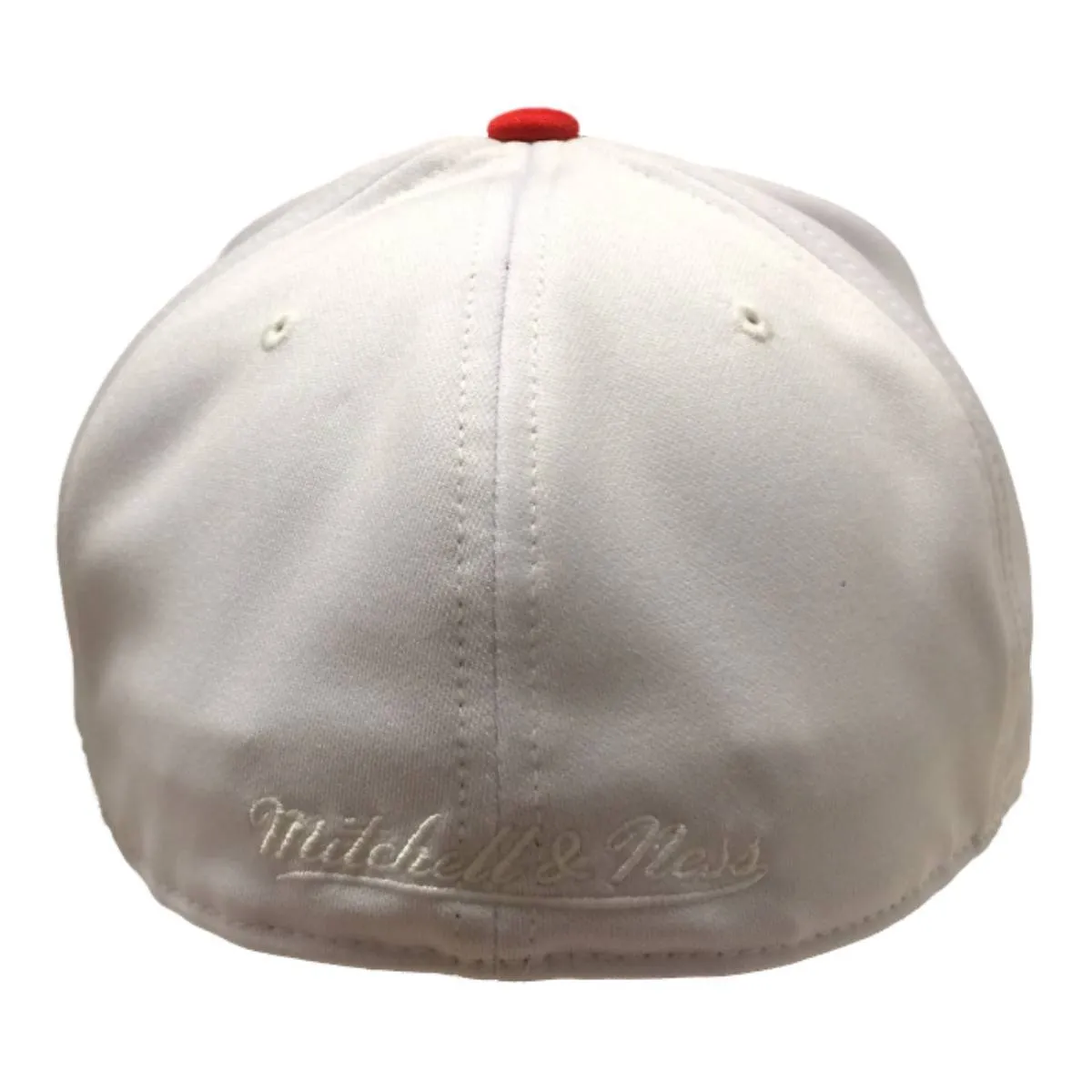 Mitchell & Ness White Red & Blue Hi Crown Fitted Flat Bill Hat Cap (7 3/8)