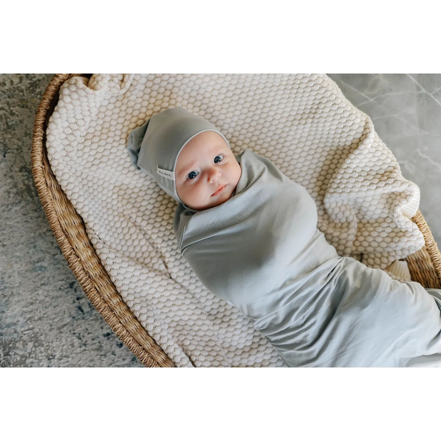 Modal Swaddle & Beanie Set in Gift Box - Dusty Blue