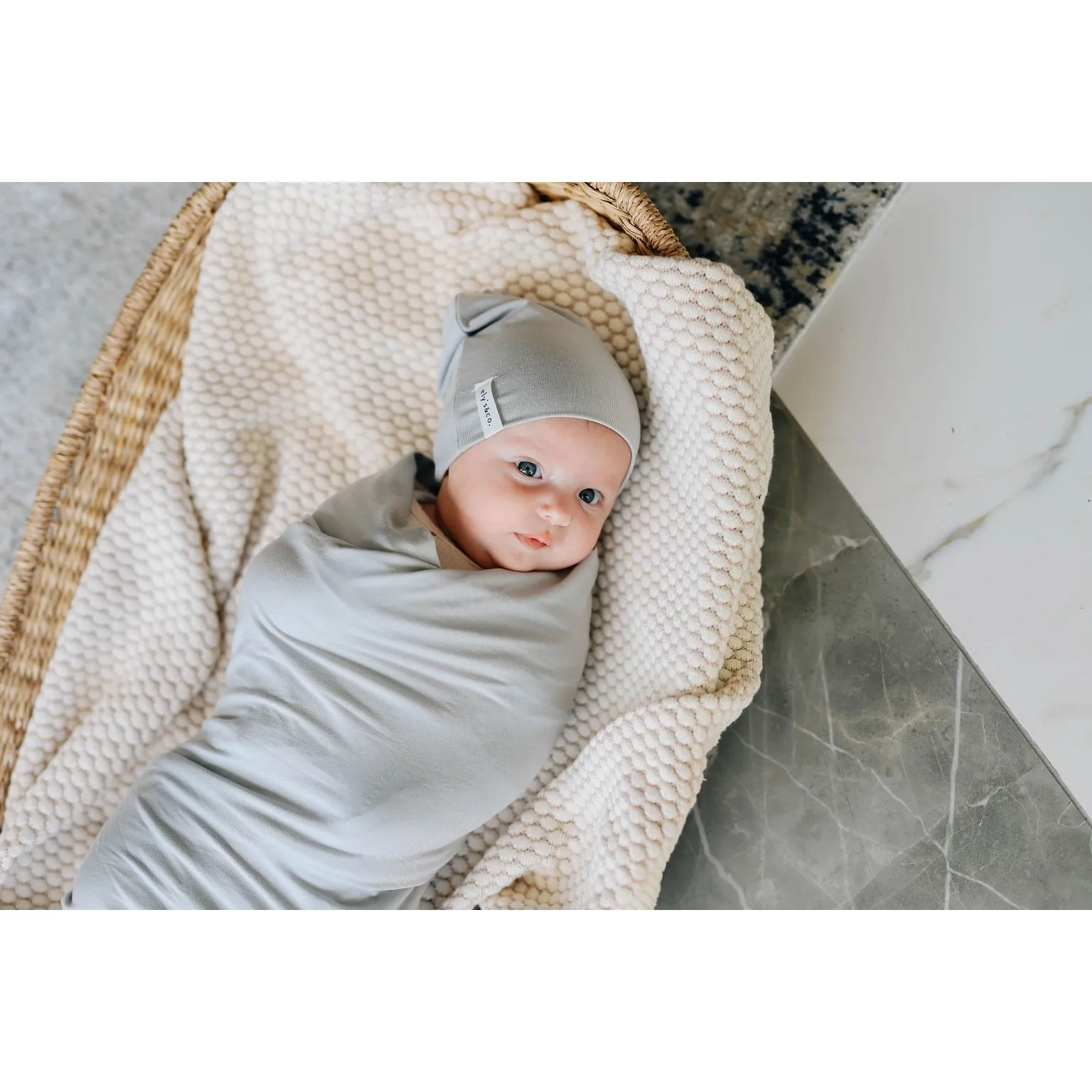 Modal Swaddle & Beanie Set in Gift Box - Dusty Blue