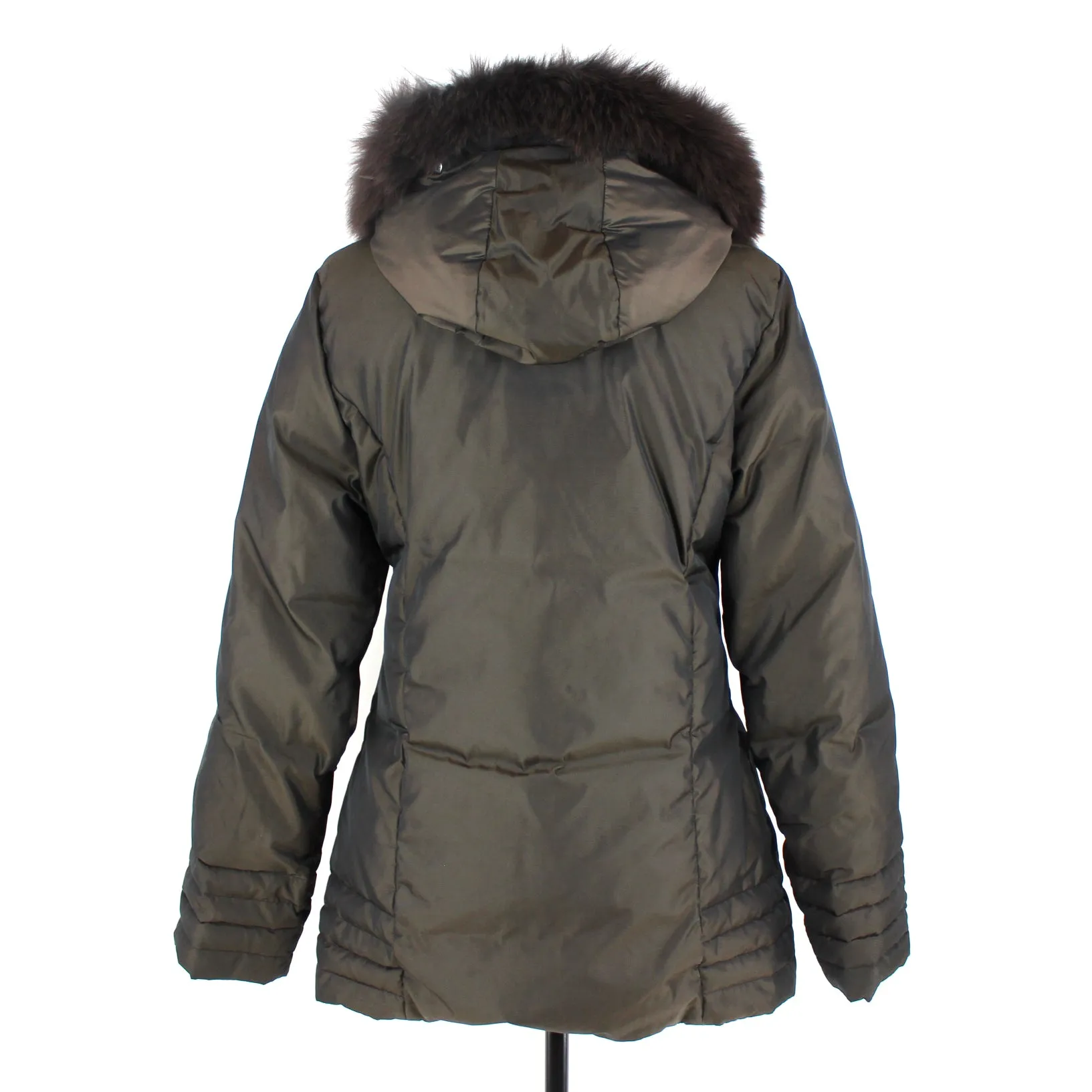 Moncler Down Fur Trim Hooded Coat