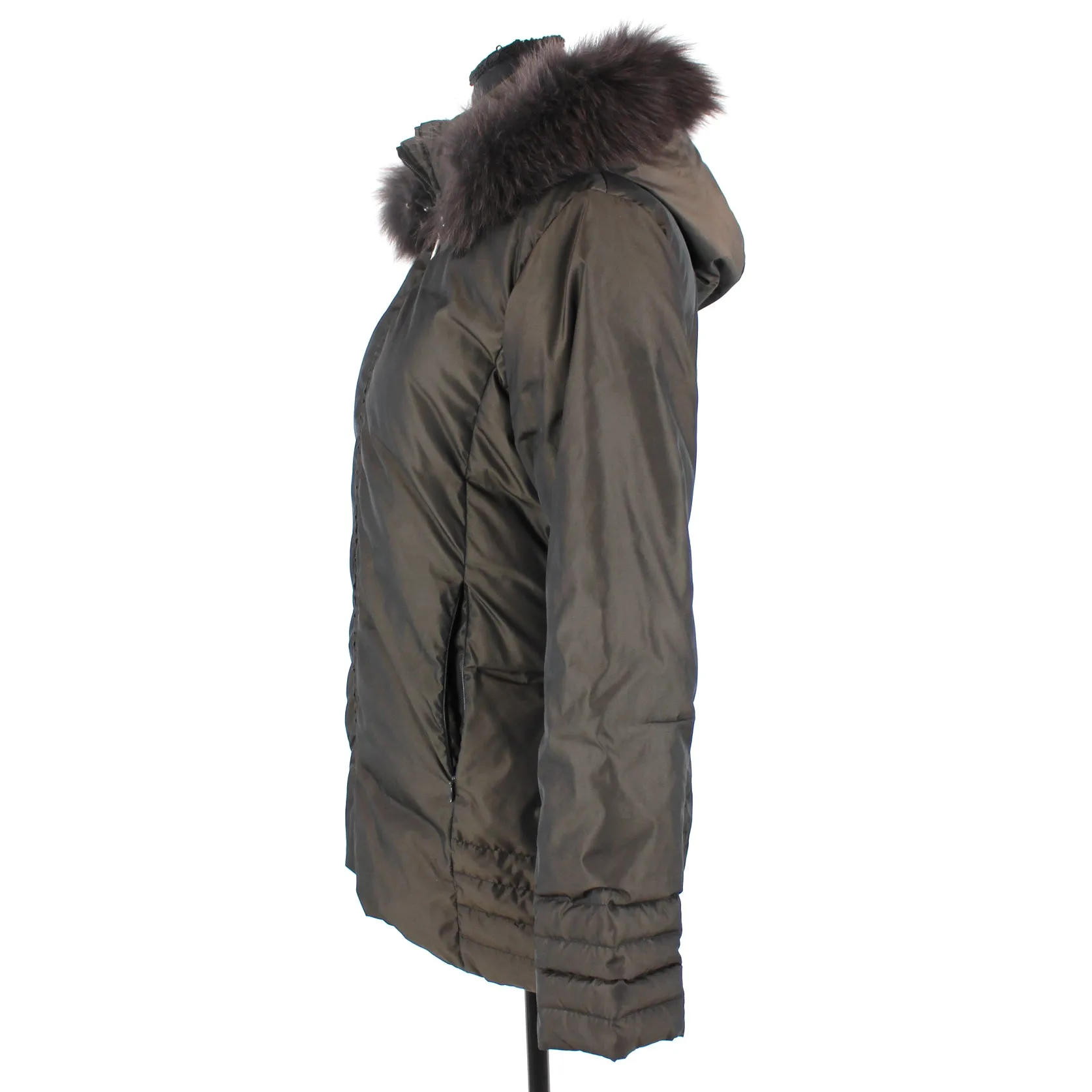 Moncler Down Fur Trim Hooded Coat